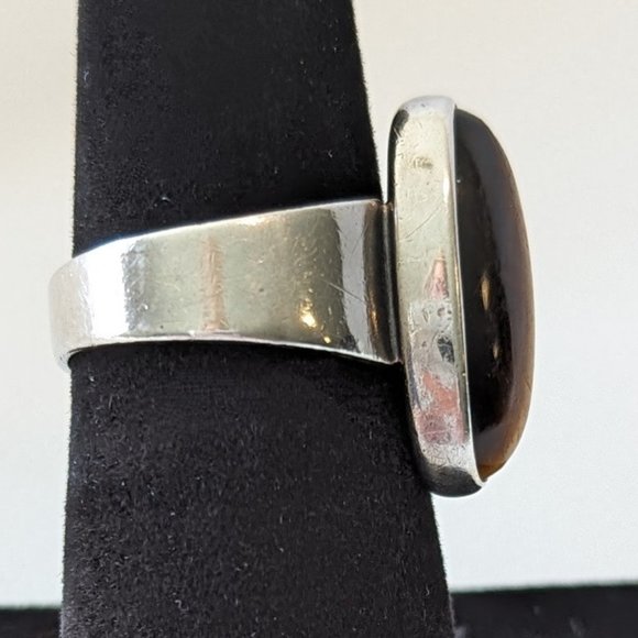 N.E. From Denmark Vintage Sterling Silver & Tiger's Eye Modernist Ring Size 8 - Picture 5 of 8